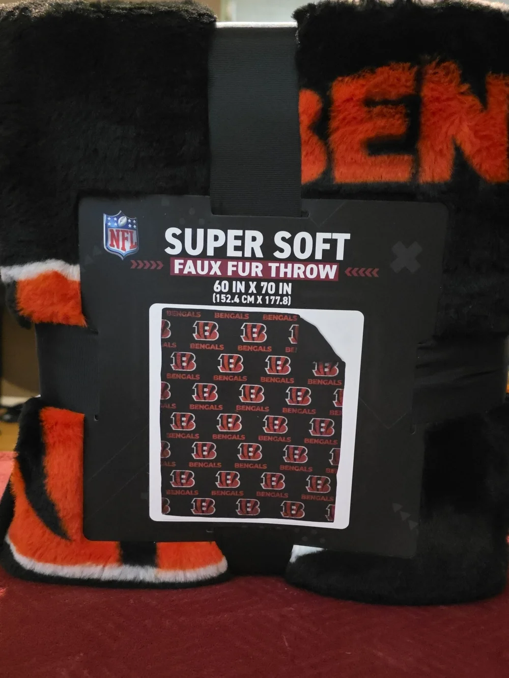 Super Soft Faux Fur Throw Blanket - Bengals Black & Orange